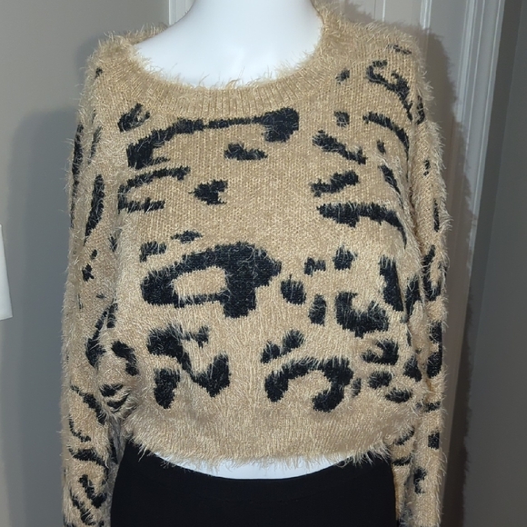 Blue Blush Tan and Black Animal Print Sweater - Picture 3 of 5